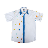 WHITE AND BLUE AOP FASHION S.SLV SHIRT