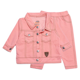 LYCRA KNITED DENIM PEACH JACKET SET