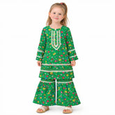 GREEN PRINTED KURTI & GHARARA