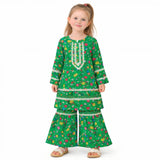 GREEN PRINTED KURTI & GHARARA