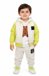 Bear Face hooded 3-pc set (Apple-green)