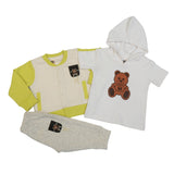 Bear Face hooded 3-pc set (Apple-green)
