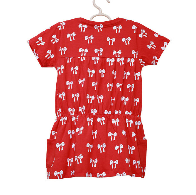 RED Aop Bow Frock