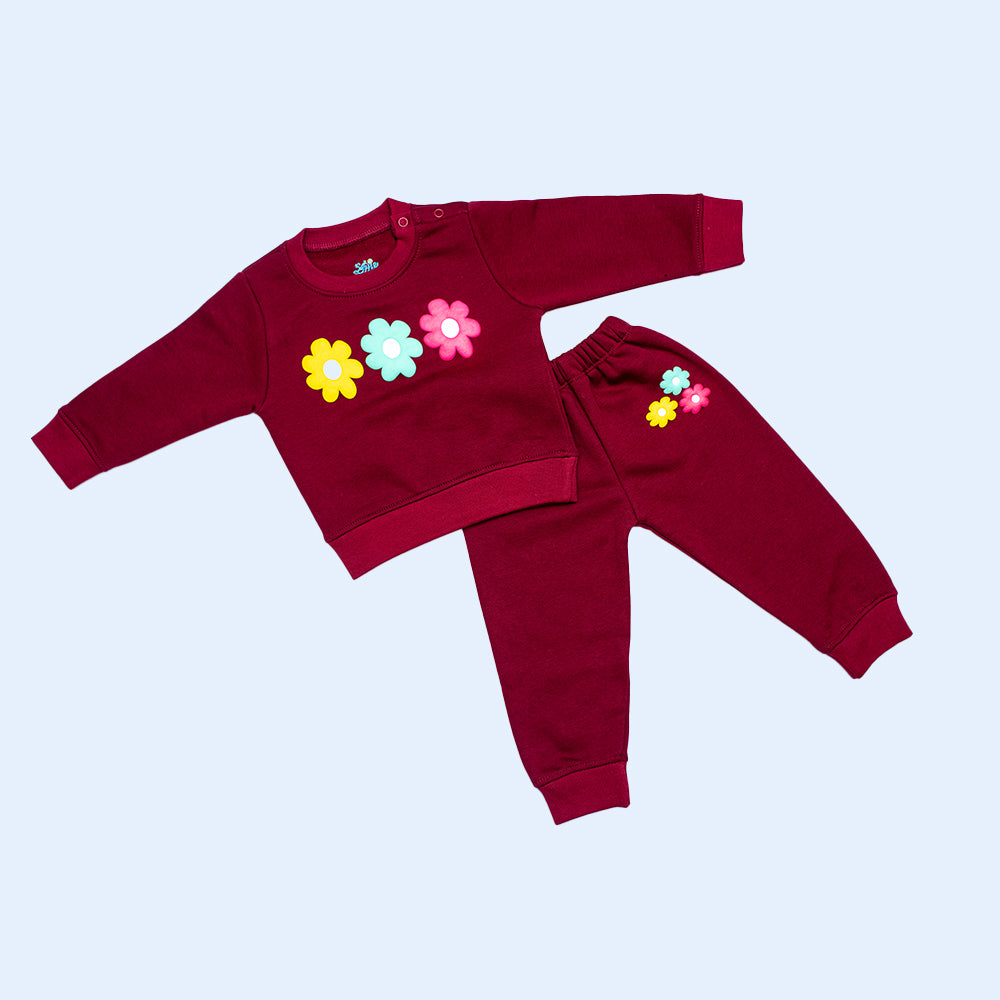 WINTER FLOWER MAROON SWEAT SET