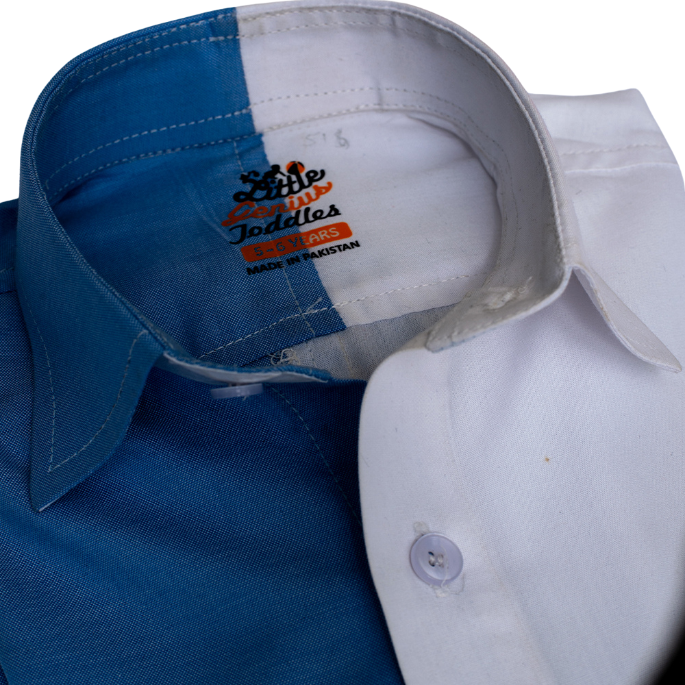 WHITE AND BLUE LONG SLV SHIRT