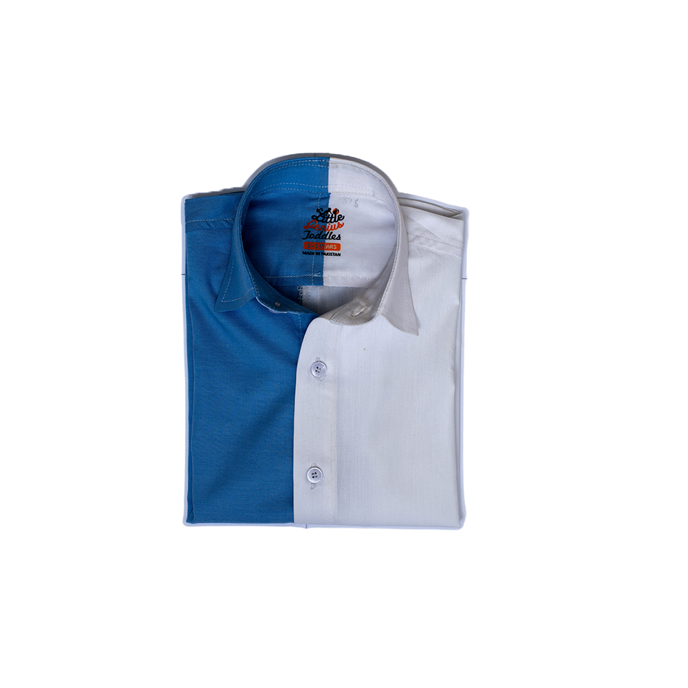 WHITE AND BLUE LONG SLV SHIRT