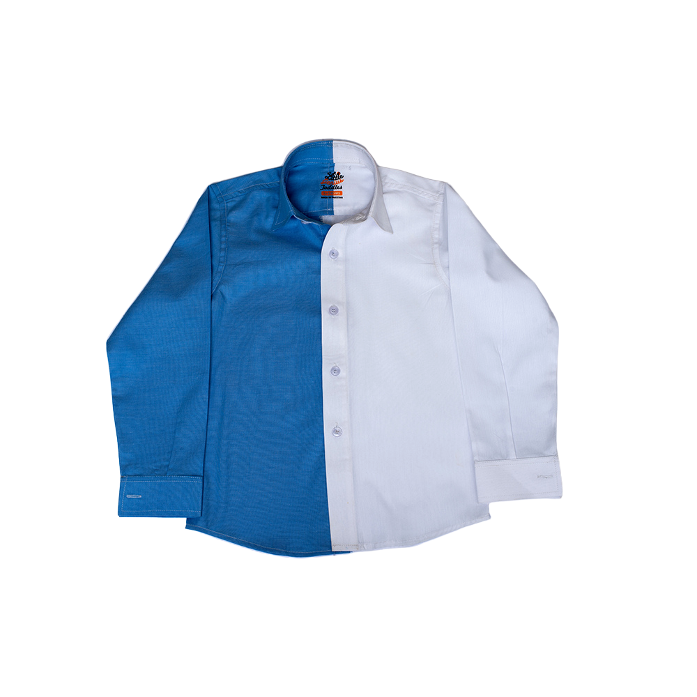 WHITE AND BLUE LONG SLV SHIRT