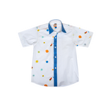 WHITE AND BLUE AOP FASHION S.SLV SHIRT