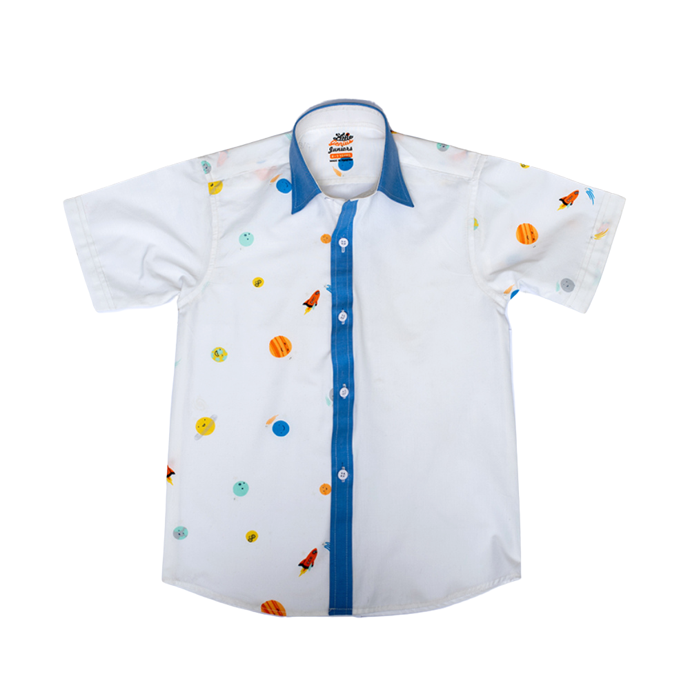 WHITE AND BLUE AOP FASHION S.SLV SHIRT