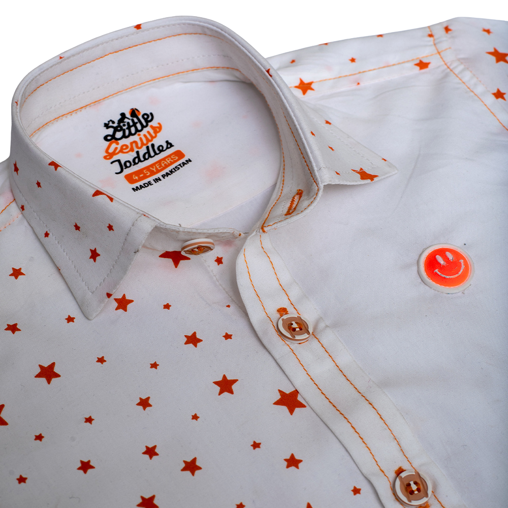 ORANGE STAR AOP WHITE  S.SLV SHIRT