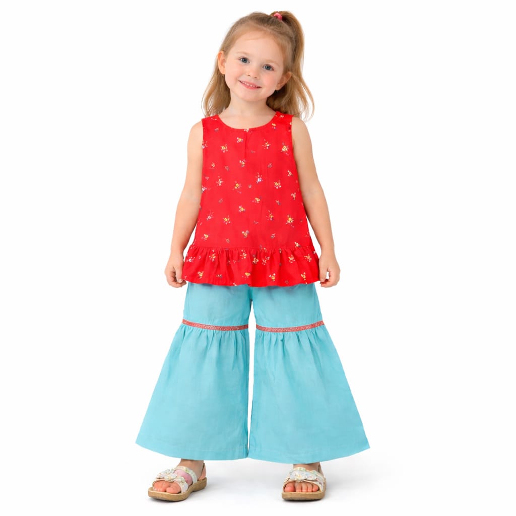 RED PRINTED KURTI & GHARARA