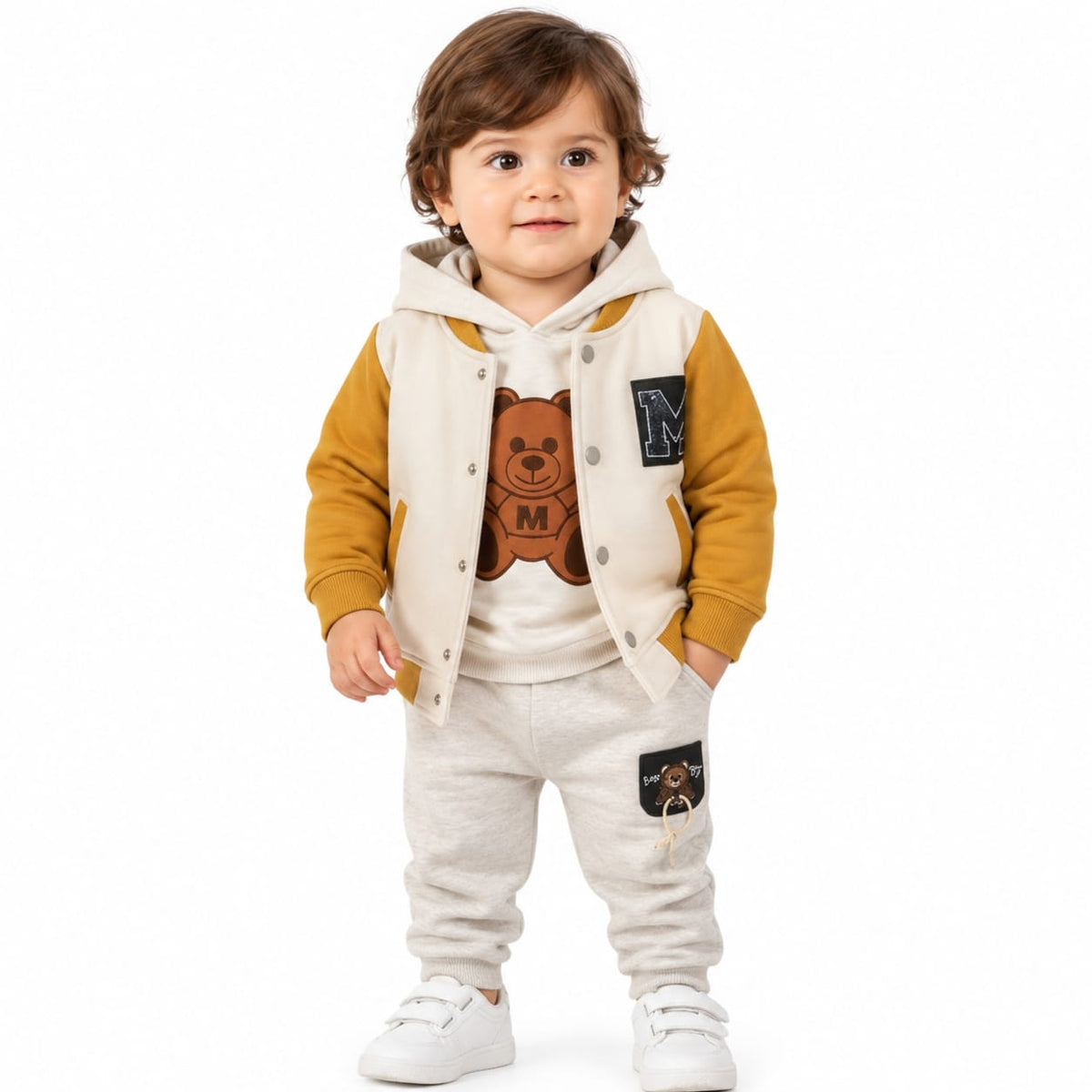 Bear Face hooded 3-pc set (Lemon Curry)