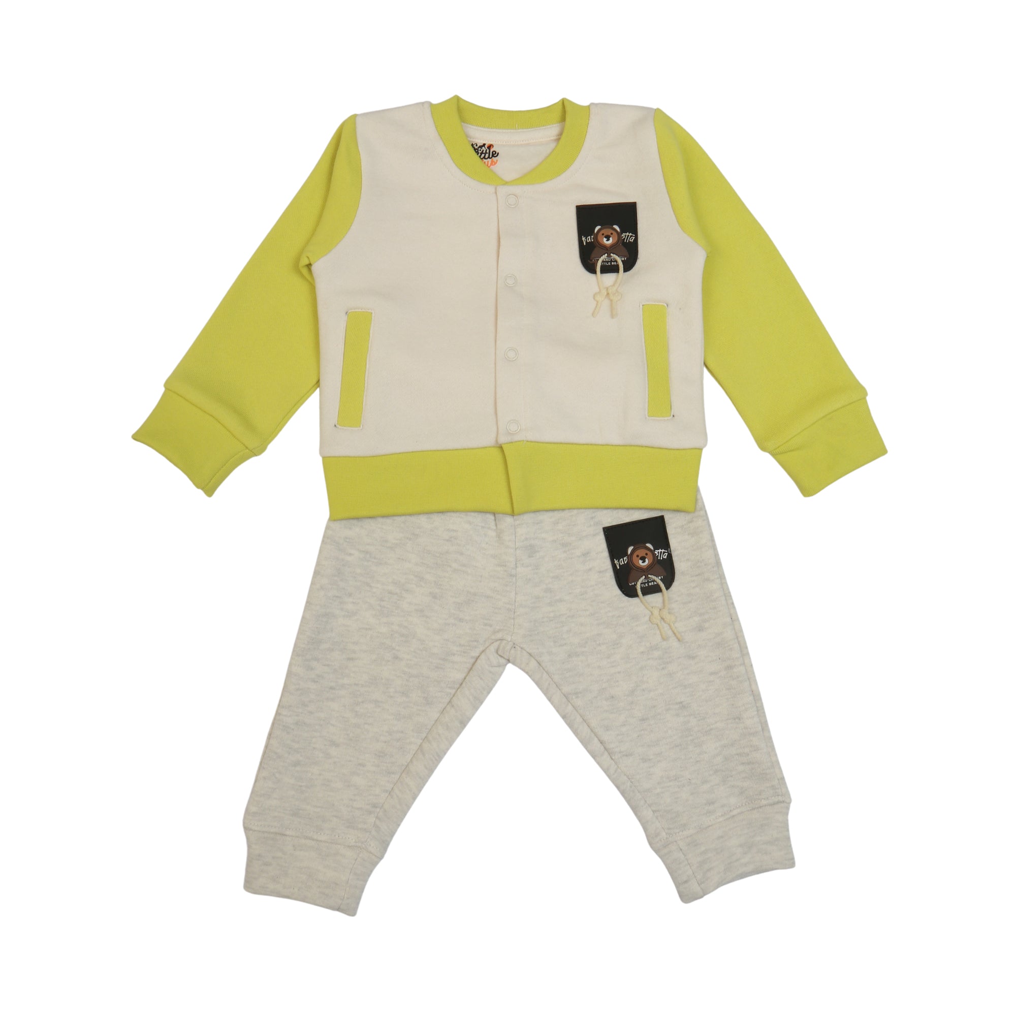 Bear Face hooded 3-pc set (Apple-green)