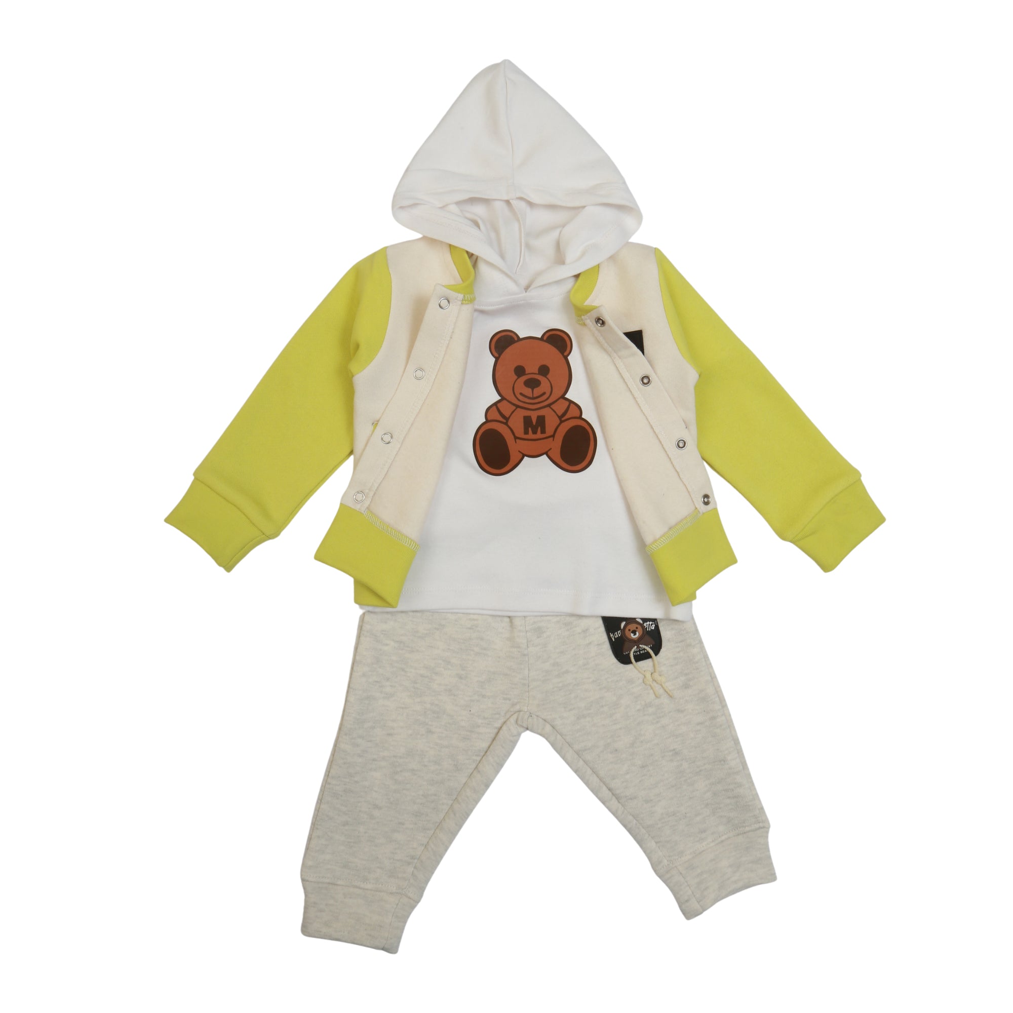 Bear Face hooded 3-pc set (Apple-green)