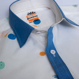 WHITE AND BLUE AOP FASHION S.SLV SHIRT